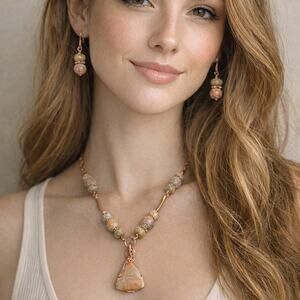 Brecciated Jasper Leopard Skin Beads 1 1/2" Triangle Cabochon 20" Orange brwon